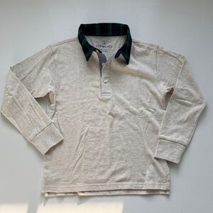 Crewcuts Beige Polo with Tartan Plaid Collar